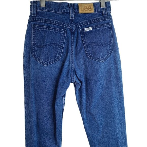 Vintage 80s Lee Indigo Wash High Waist Tapered Ankle Zip  Mom Jeans - Picture 5 of 6